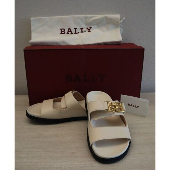 Bally 6300082 Women's Sz 5.5M Bone/Beige Leather Emma Slide Sandals $640 - Picture 2 of 13